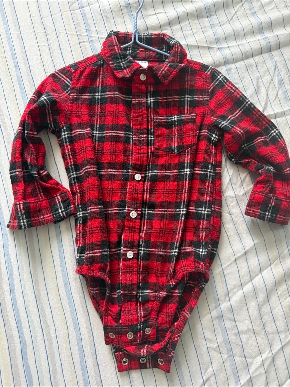 Carter's Red & Black Plaid Button-Front Bodysuit Shirt